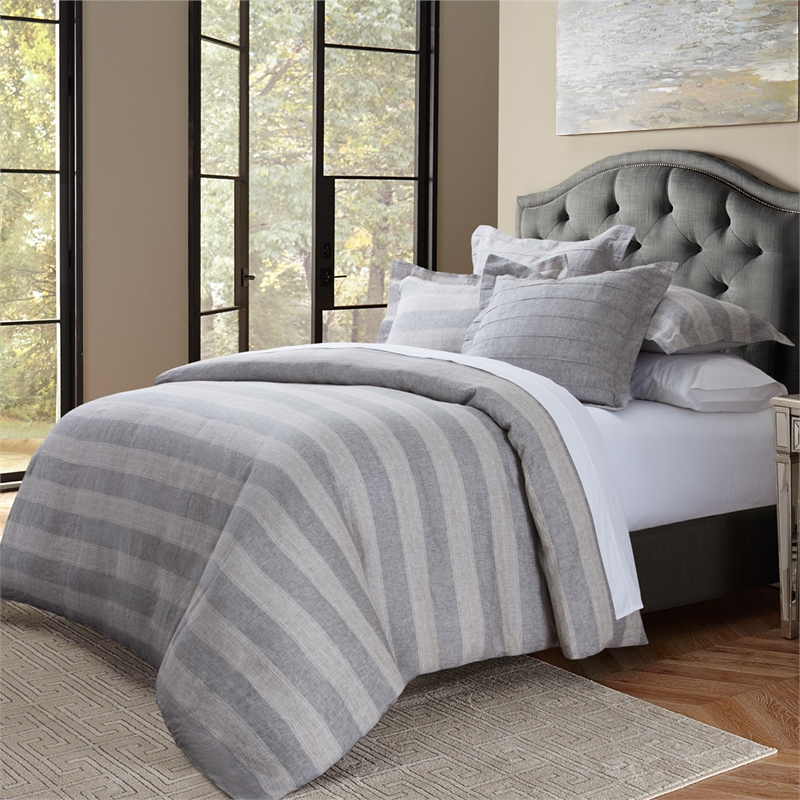 Michael Amini Albany 5-Piece Queen Cotton Linen Duvet Set in Gray