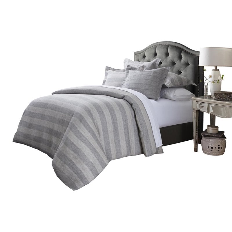 Michael Amini Albany 5-Piece Queen Cotton Linen Duvet Set in Gray