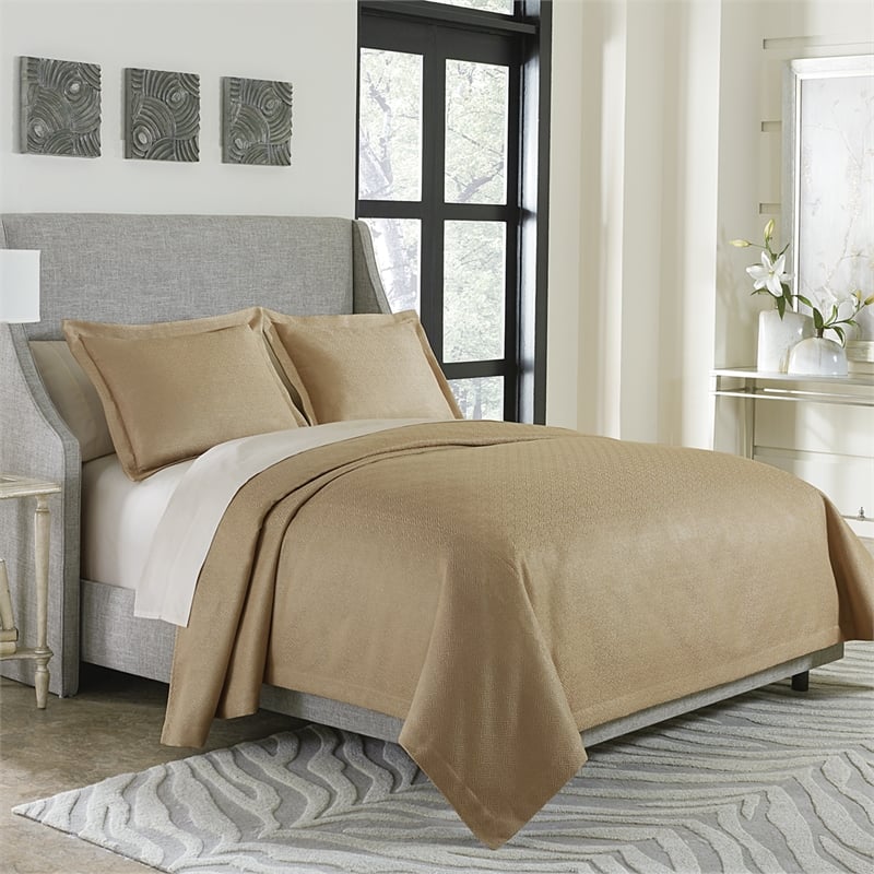 michael amini alton 3-piece king fabric coverlet set in gold