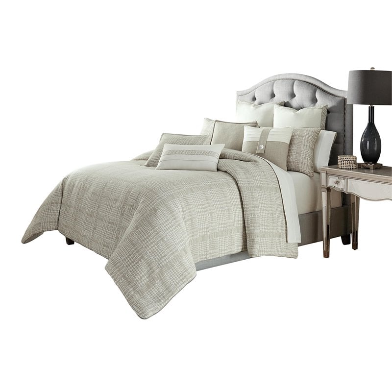 Michael Amini Julianna 10-piece Fabric King Comforter Set in Gray/Natural