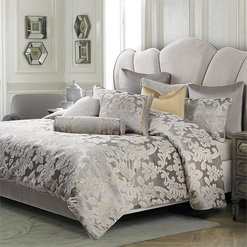 Michael Amini Assisi 10-Piece King Comforter Set in Platinum Silver