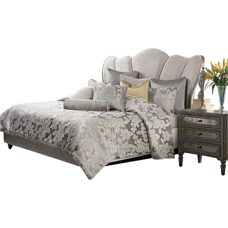 Michael Amini Assisi 9-Piece Queen Comforter Set in Platinum Silver