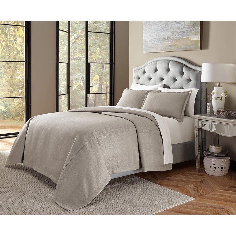 Michael Amini Port Orleans 3-piece Fabric Coverlet Set with Queen Throw in Gray