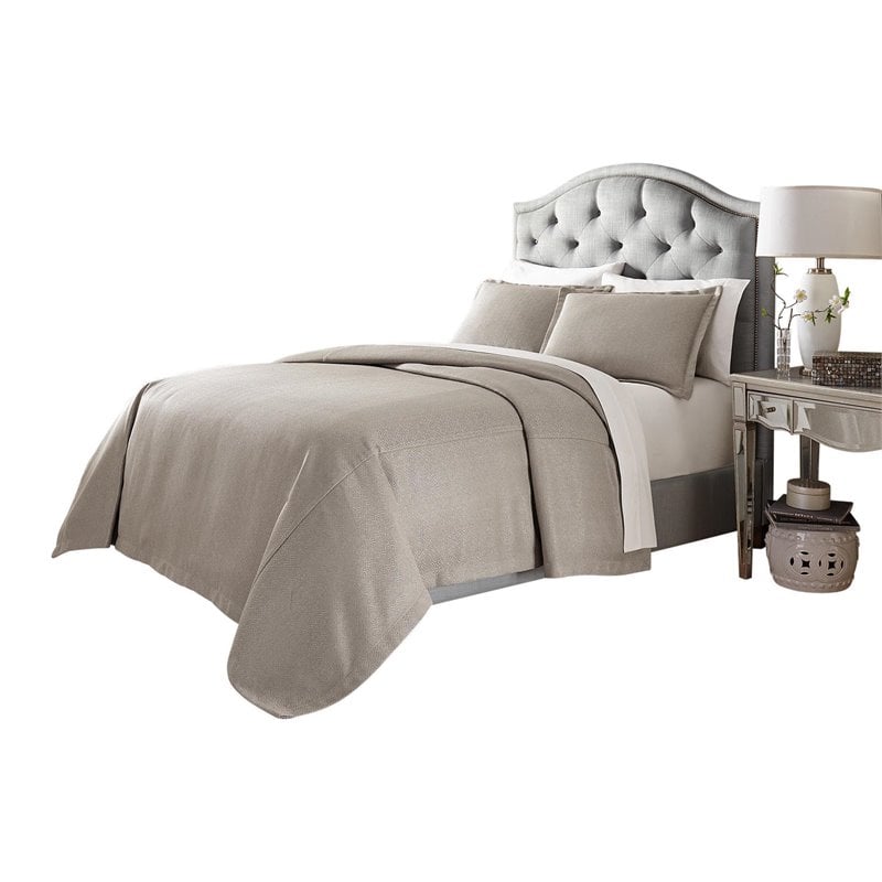 Michael Amini Port Orleans 3-piece Fabric Coverlet Set with Queen Throw in Gray