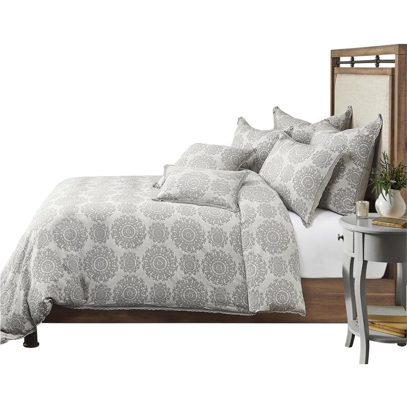Michael Amini Reagan 7-piece Breathable Cotton Queen Duvet Set in Gray/Silver
