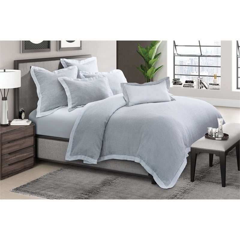 Michael Amini Atina 7-Piece Linen Fabric King Duvet Set in Gray