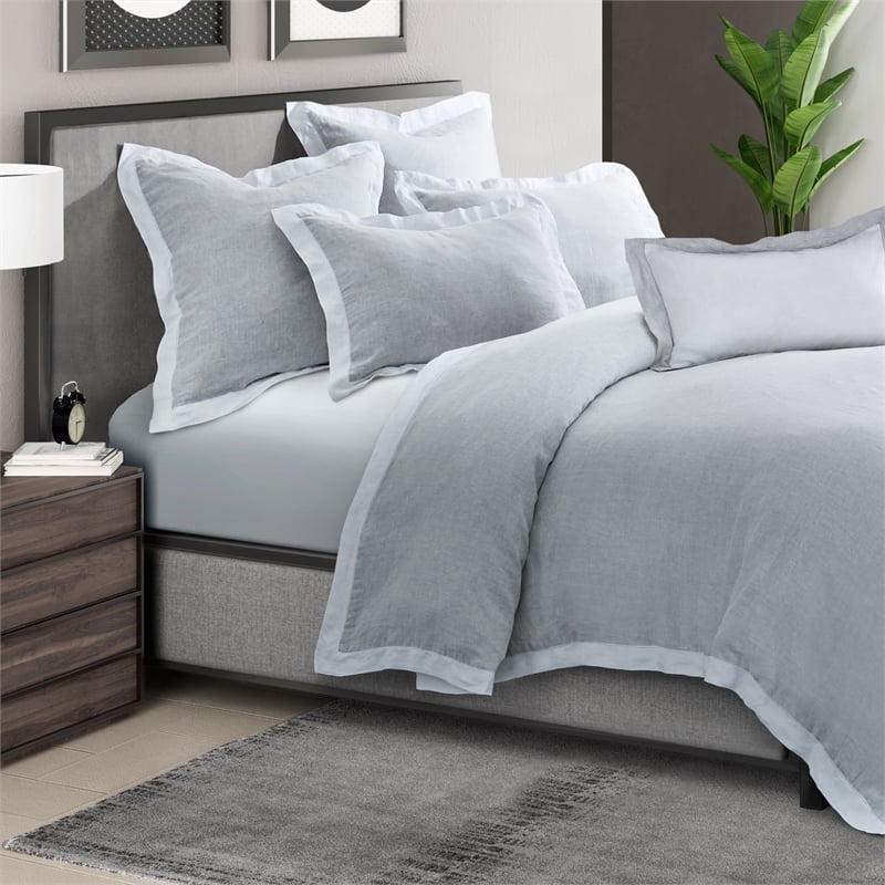Michael Amini Atina 7-Piece Linen Fabric King Duvet Set in Gray