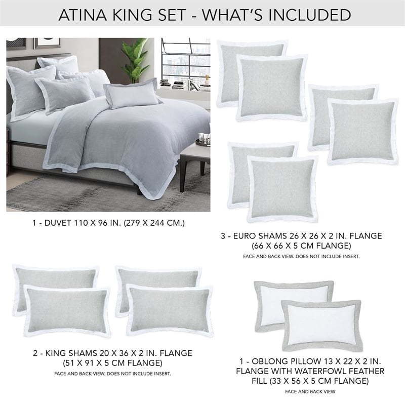 Michael Amini Atina 7-Piece Linen Fabric King Duvet Set in Gray