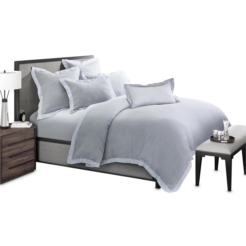 Michael Amini Atina 7-Piece Linen Fabric King Duvet Set in Gray