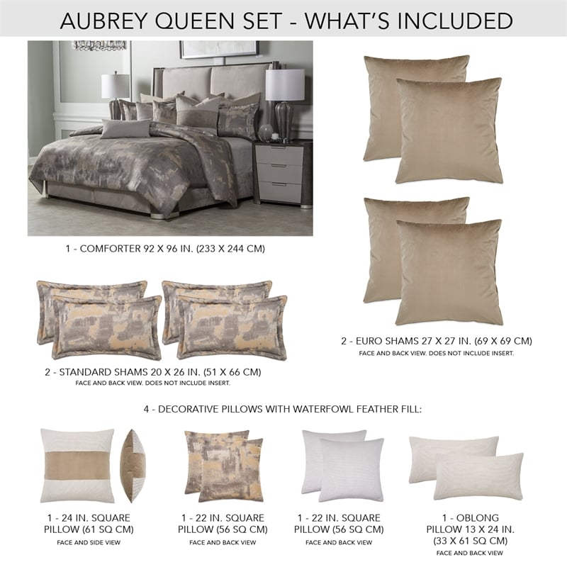 Michael Amini Aubrey 9-piece Fabric Queen Comforter Set in Patina Gray/Tan