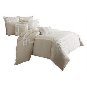 Michael Amini Avenue A 10-piece Fabric King Comforter Set in Natural/Tan