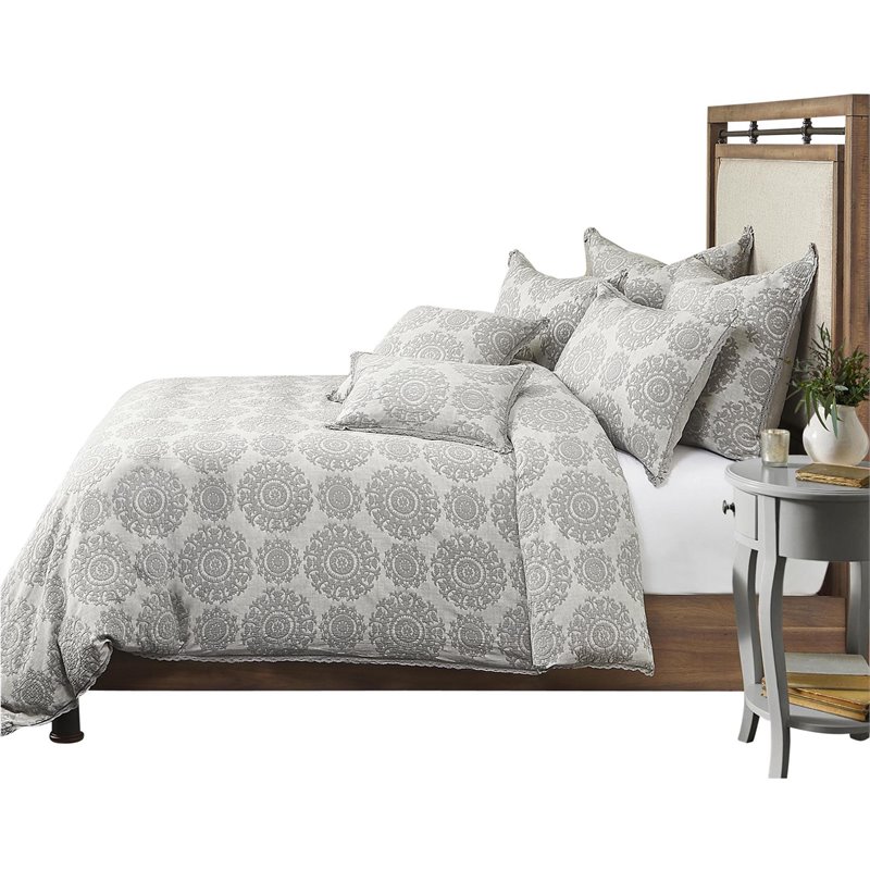 Michael Amini Reagan 8-piece Breathable Cotton King Duvet Set in Gray/Silver