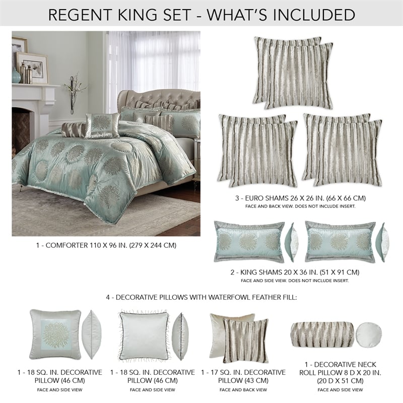 Michael Amini Regent 10-Piece King Velvet Comforter Set in Ice Blue/Silver