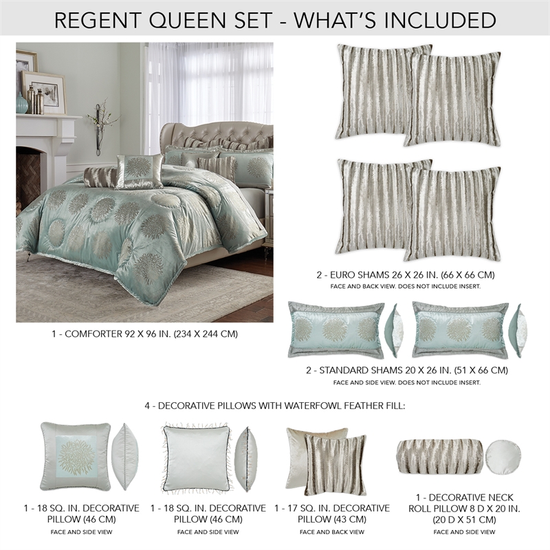 Michael Amini Regent 9-Piece Queen Velvet Comforter Set in Ice Blue/Silver