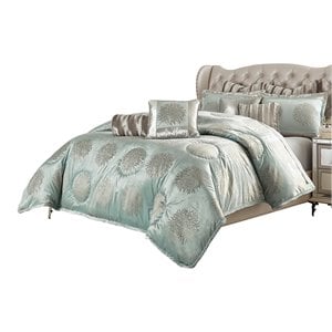 Michael Amini Regent 9-Piece Queen Velvet Comforter Set in Ice Blue/Silver