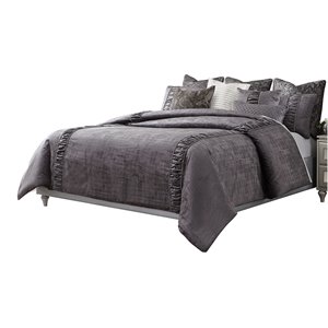 michael amini richmond 9-piece fabric queen comforter set in slate gray/silver