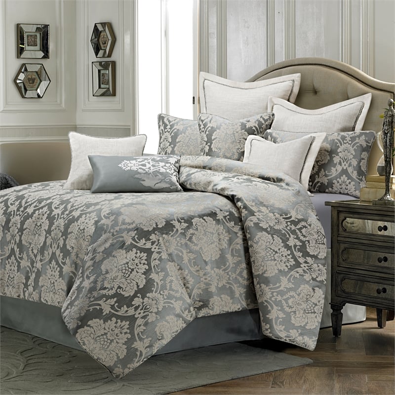 Michael Amini Cambria 10-piece Fabric King Comforter Set in Gray/Mineral
