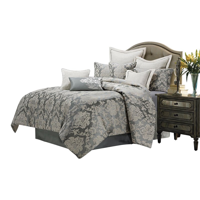 Michael Amini Cambria 10-piece Fabric King Comforter Set in Gray/Mineral