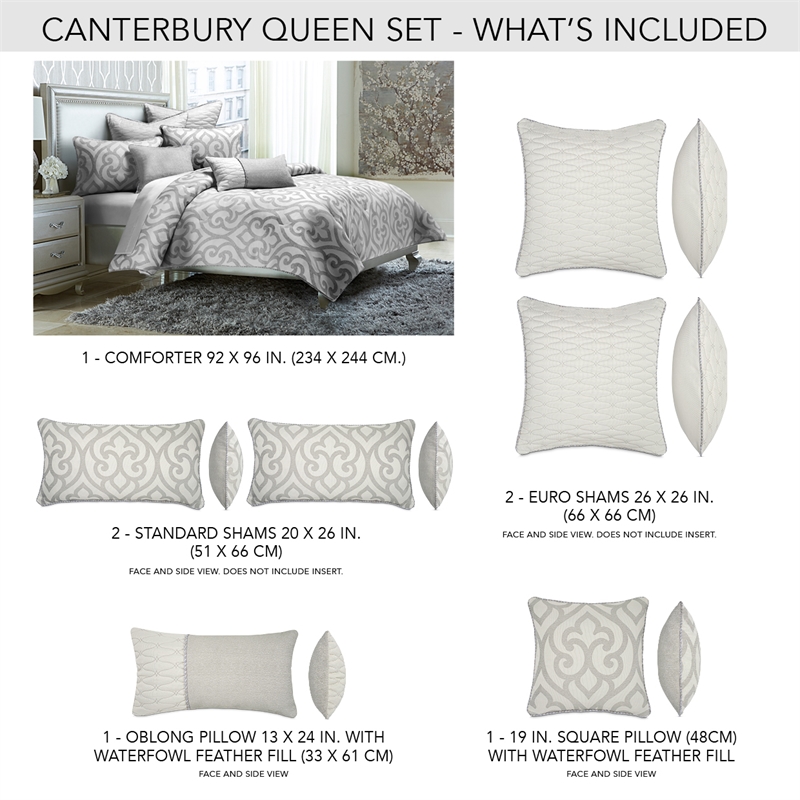Michael Amini Canterbury 7-piece Jacquard Fabric Queen Comforter Set in Silver