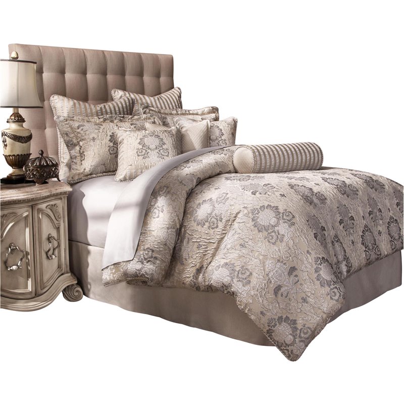 Michael Amini Sycamore Grove 9-Piece Queen Comforter Set - Silver