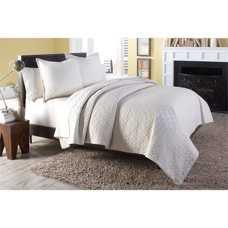 Michael Amini Taylor 3-piece Geometric Fabric Queen Duvet Set in Natural
