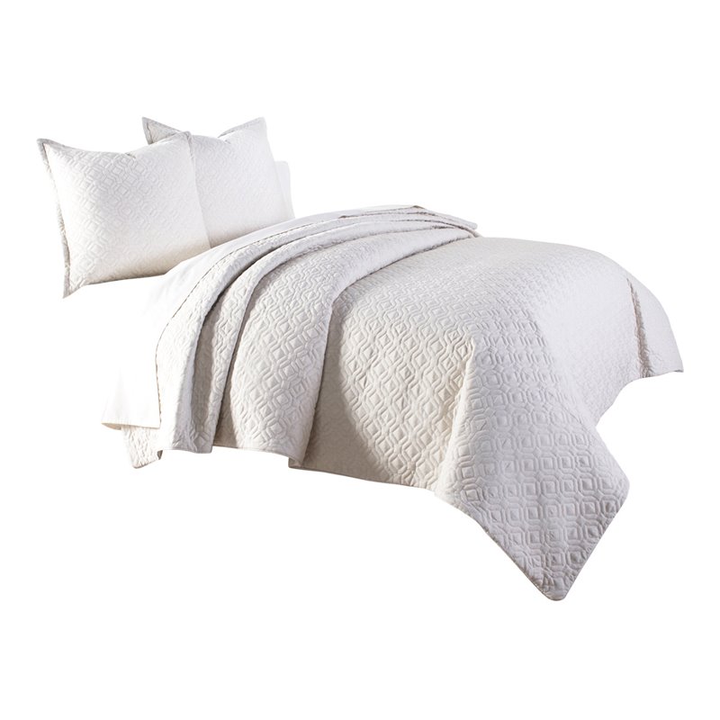 Michael Amini Taylor 3-piece Geometric Fabric Queen Duvet Set in Natural