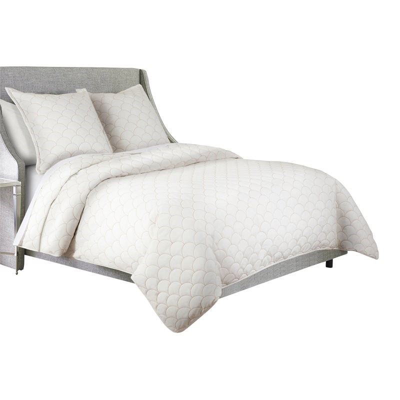 Michael Amini Trabuco 3-piece Embroidered Cotton King Duvet Set in White