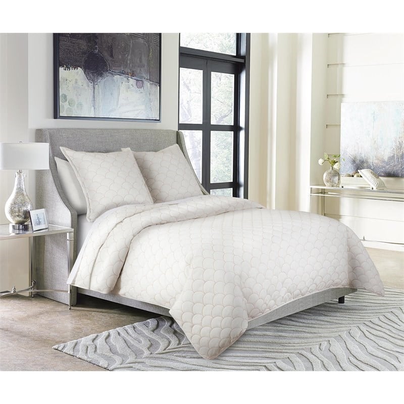 Michael Amini Trabuco 3-piece Embroidered Cotton King Duvet Set in White