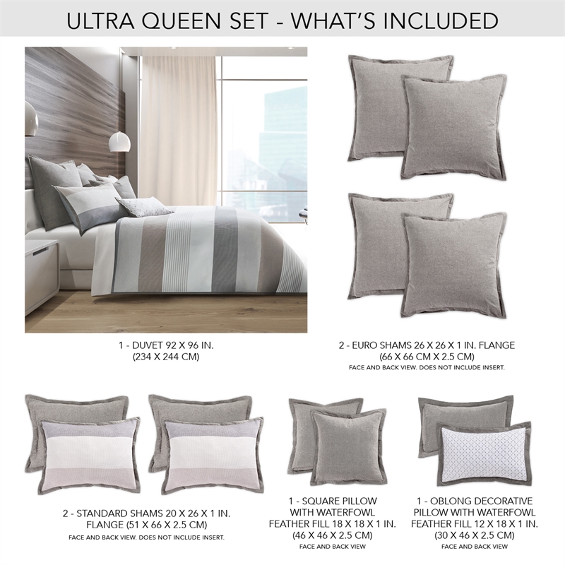 Michael Amini Ultra 7-piece Queen Cotton Duvet Set - Gray