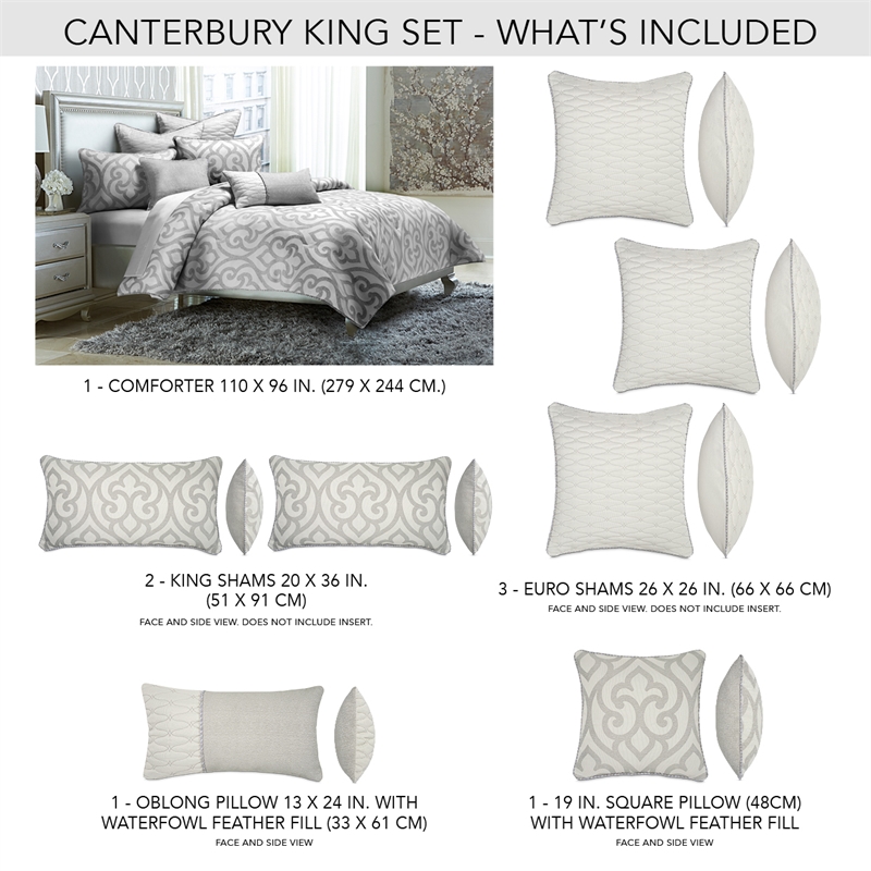 Michael Amini Canterbury 8-piece Jacquard Fabric King Comforter Set in Silver