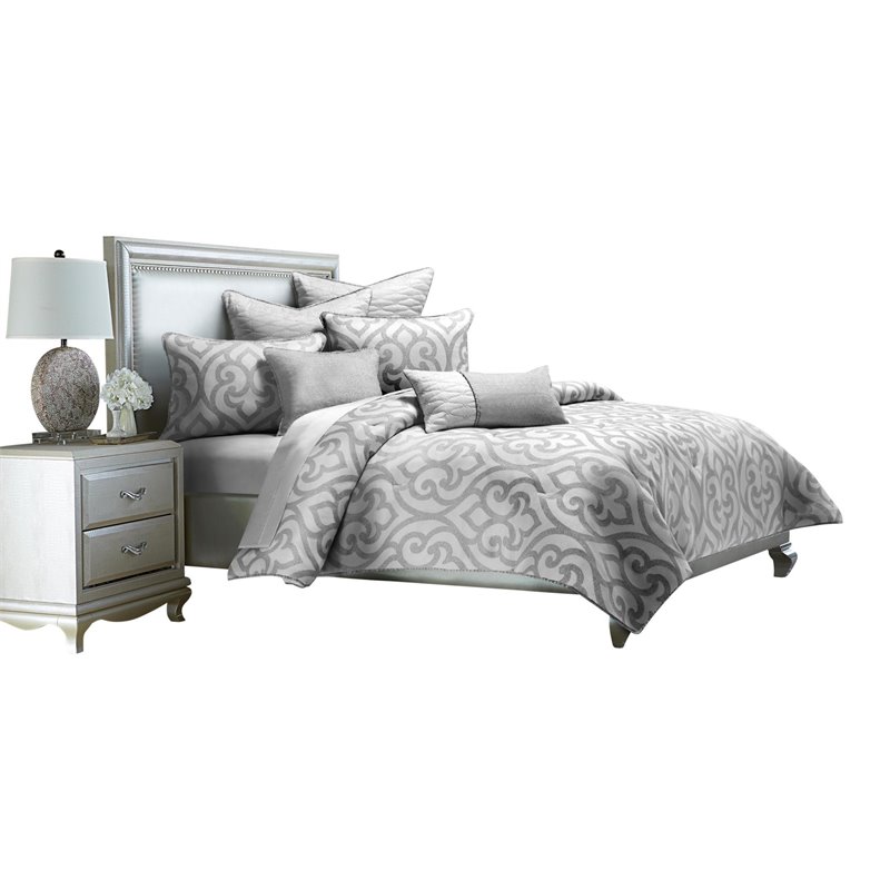 Michael Amini Canterbury 8-piece Jacquard Fabric King Comforter Set in Silver