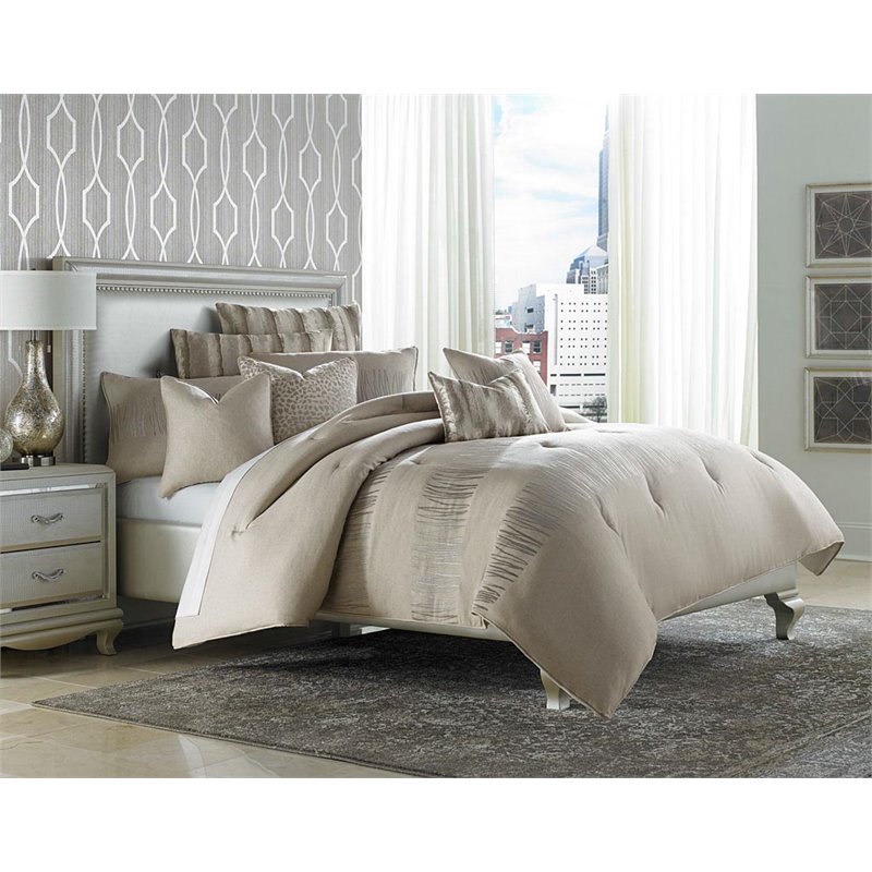 Michael Amini Captiva 9-piece Fabric Queen Comforter Set in Tan/Neutral