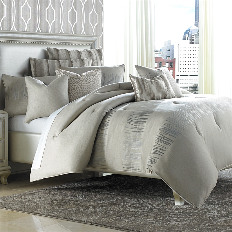 Michael Amini Captiva 9-piece Fabric Queen Comforter Set in Tan/Neutral