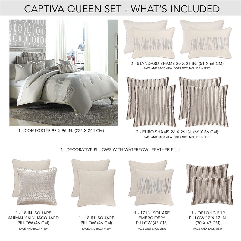 Michael Amini Captiva 9-piece Fabric Queen Comforter Set in Tan/Neutral