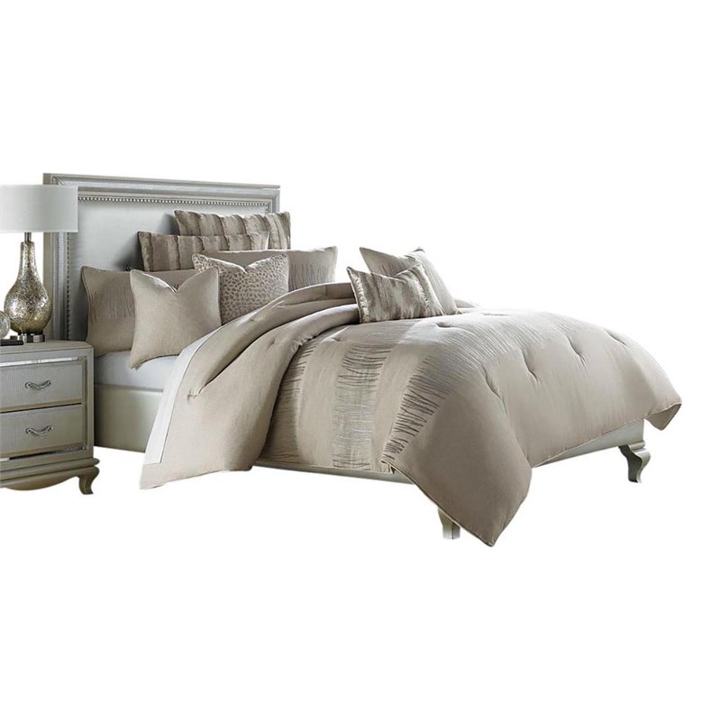 Michael Amini Captiva 9-piece Fabric Queen Comforter Set in Tan/Neutral