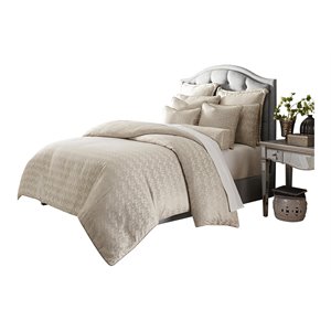 Michael Amini Carlyle 10-piece Fabric King Comforter Set in Natural/Platinum