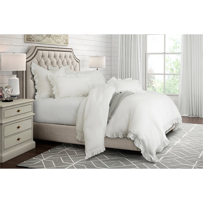 Michael Amini Cherry Hill 6-piece Belgium Linen Fabric Queen Duvet Set in White
