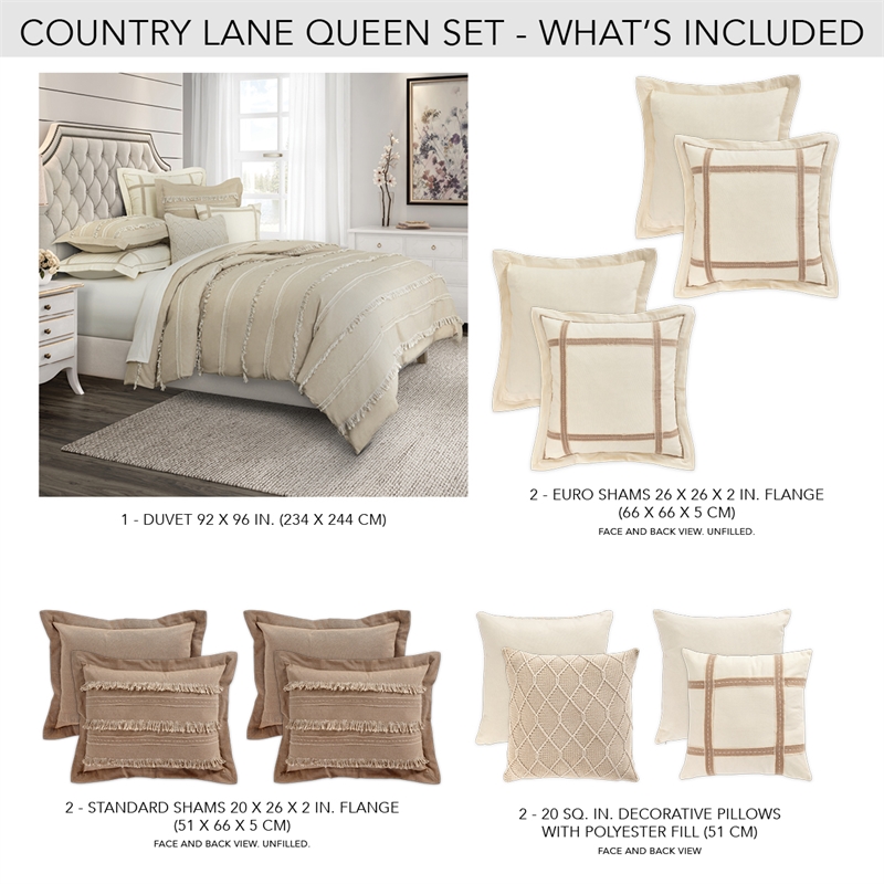 Michael Amini Country Lane 7-piece Fabric Queen Duvet Set in Tan/Natural