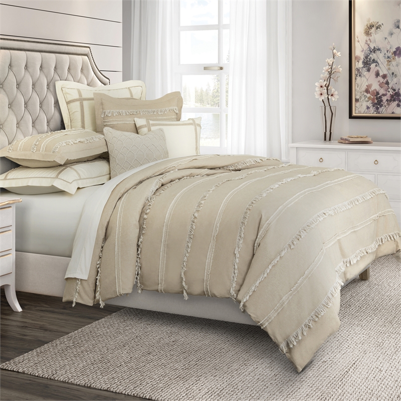 Michael Amini Country Lane 7-piece Fabric Queen Duvet Set in Tan/Natural