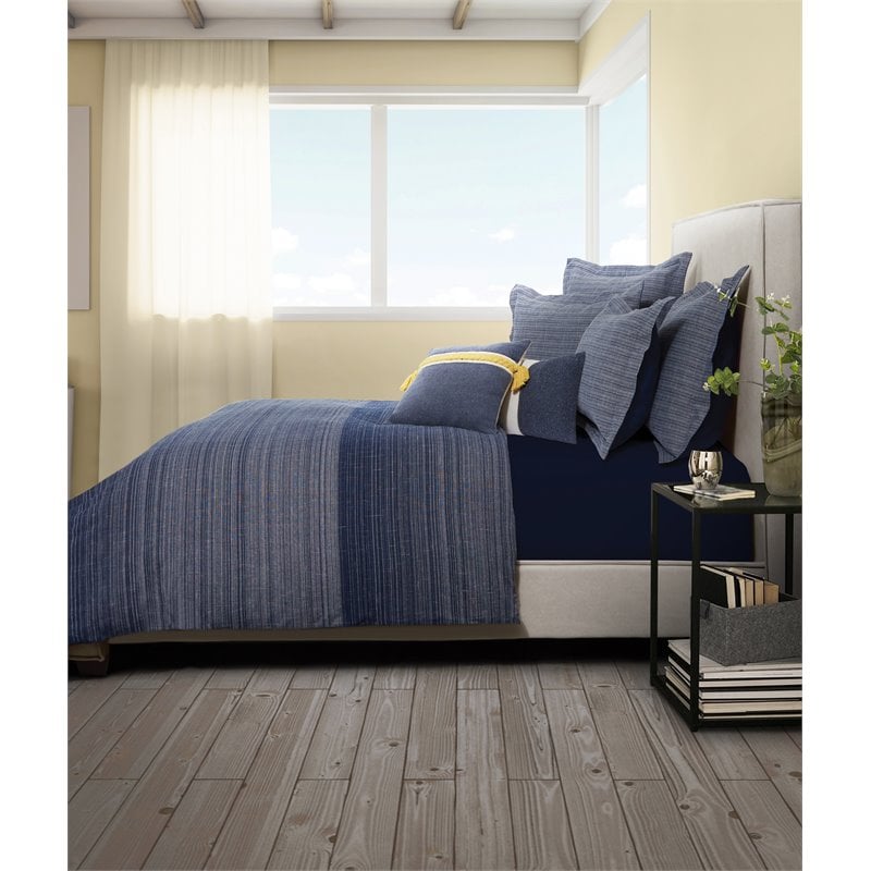 Michael Amini Crestwood 8-piece King Cotton Duvet Set in Denim Blue