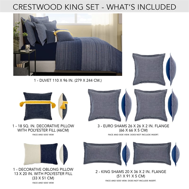 Michael Amini Crestwood 8-piece King Cotton Duvet Set in Denim Blue