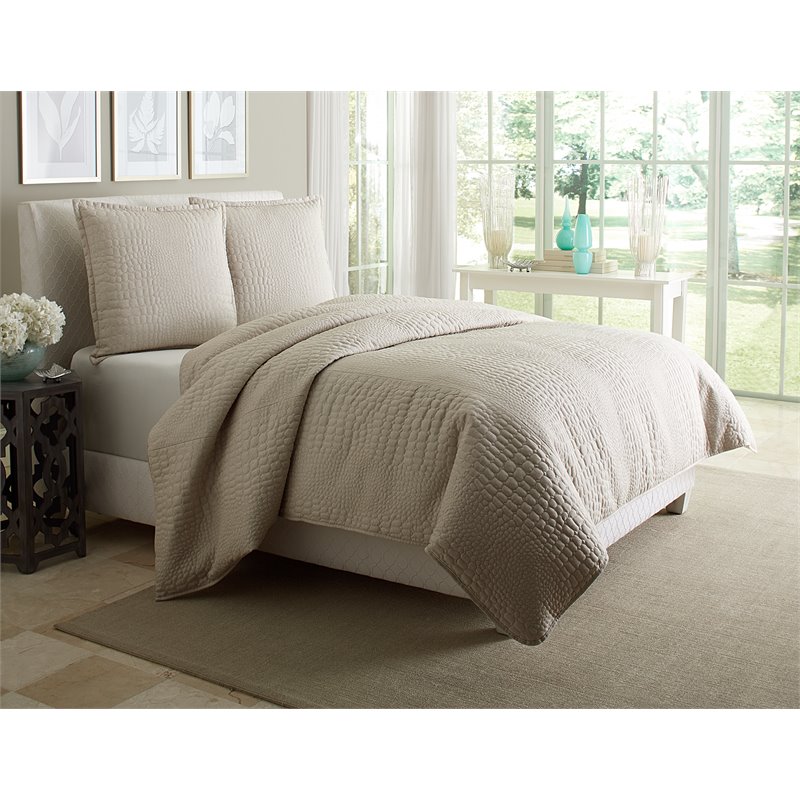 Michael Amini Dash 3-piece Pebble Pattern Fabric King Duvet Set in Natural