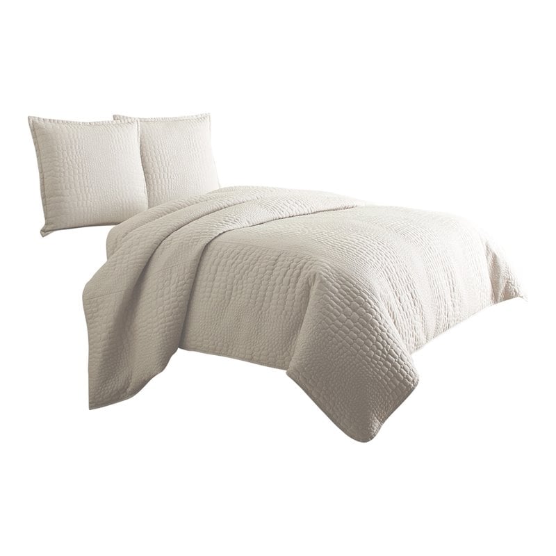 Michael Amini Dash 3-piece Pebble Pattern Fabric King Duvet Set in Natural
