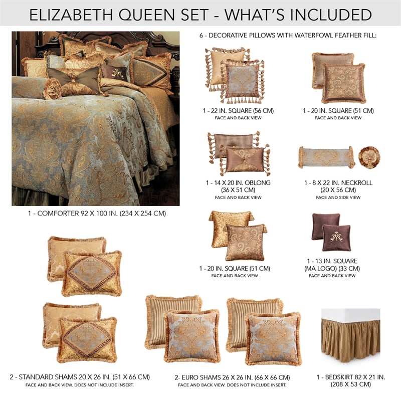 Michael Amini Elizabeth 12-piece Fabric Queen Comforter Set in Blue/Gold