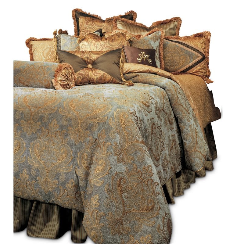 Michael Amini Elizabeth 13-piece Fabric King Comforter Set in Blue/Gold