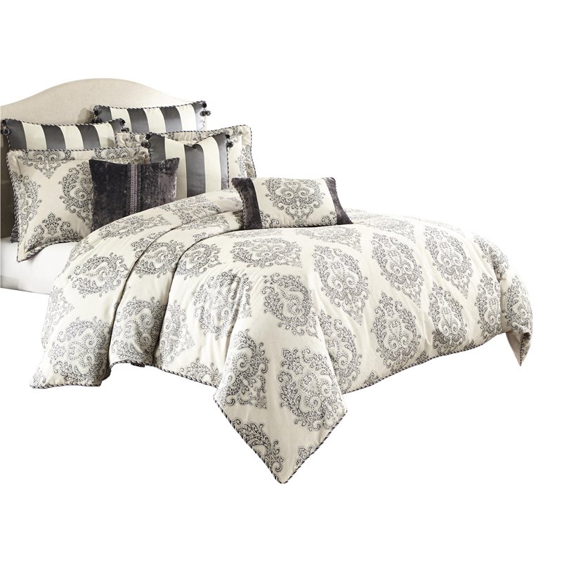 Michael Amini Park Lane 6-Piece Jacquard Fabric King Comforter Set in Gray