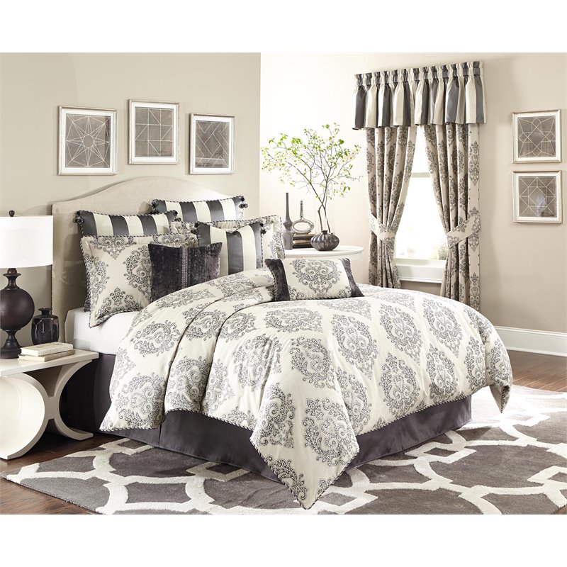 Michael Amini Park Lane 9-piece Jacquard Fabric King Comforter Set in Gray