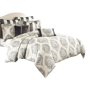 Michael Amini Park Lane 6-piece Fabric Queen King Comforter Set in Gray