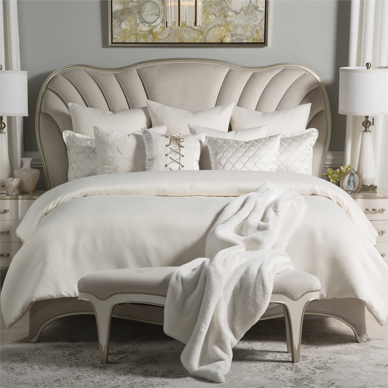 Michael Amini Hailey 9-piece Fabric Queen Comforter Set in Ivory/Natural