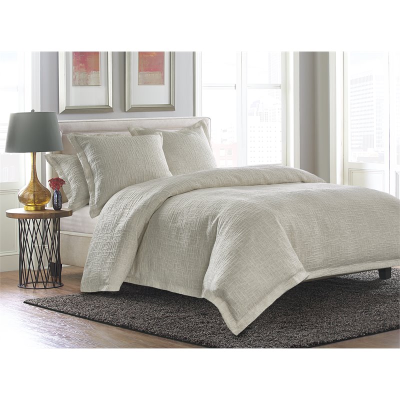 Michael Amini Hillton 6-piece Linear Texture Fabric King Duvet Set in Natural